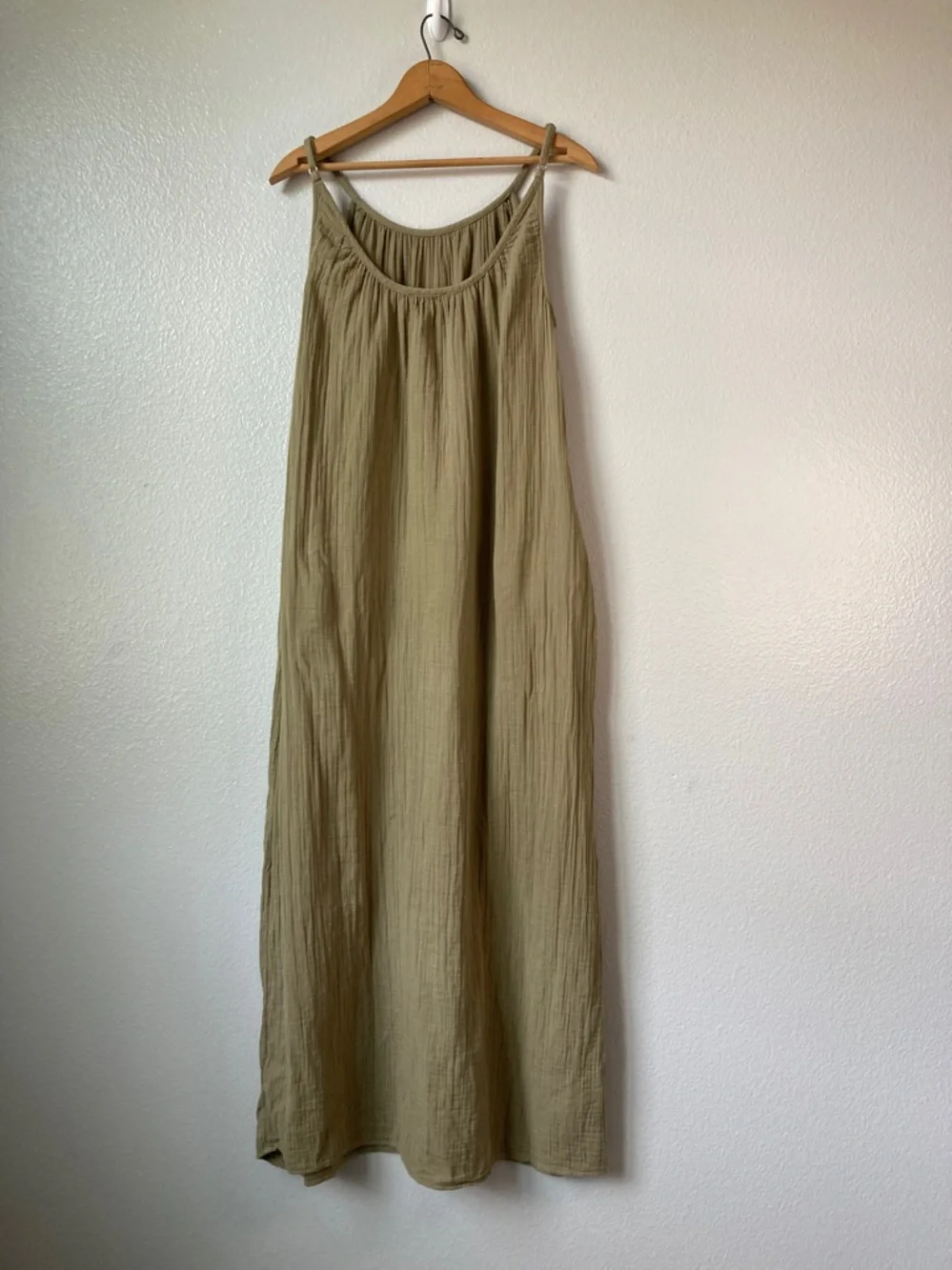 Quince Organic Cotton Gauze Sleeveless Maxi Dress with Pockets in Artichoke sz M - Picture 4 of 8